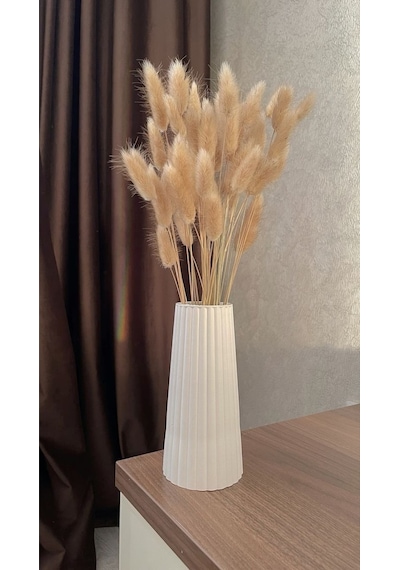 Beyaz Çizgili Büyük Boy Vazo İskandinav Stil / Taş Tozu / 19cm Beyaz