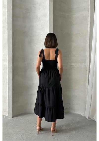 Neşeli Butik Kadın Askılı Poplin Kumaş Yazlık Elbise Nbg091 Siyah