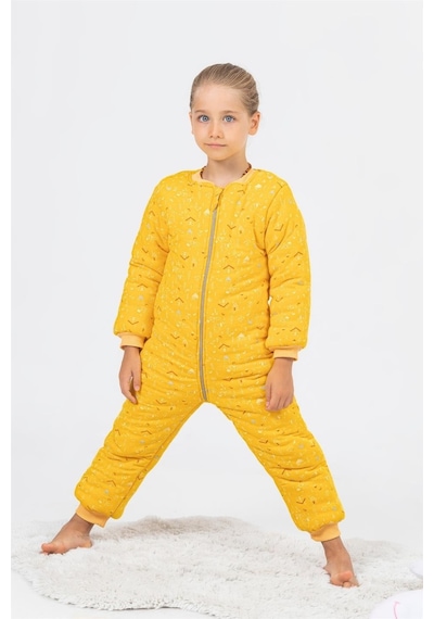 Cantoy Kız Erkek Çocuk Kalın Elyaf Dolgulu Premium Kalite 2.5 Tog Desenli Uyku Tulumu Sarı