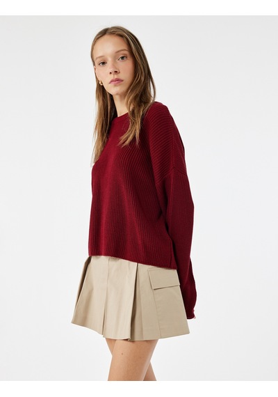 Koton Uzun Kollu Bisiklet Yaka Basic Triko Kazak Bordo 6wal90048ht Bordo
