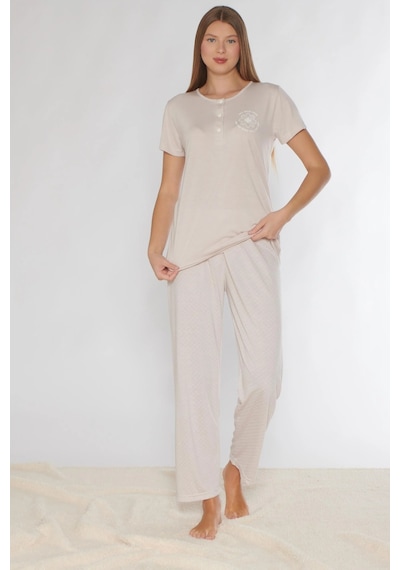 Alperi Kısa Kol Pijama Takımı Viskon 780-54 Taş