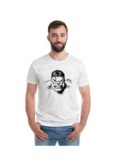 Hulk Sinirli Baskılı Beyaz Erkek Tshirt