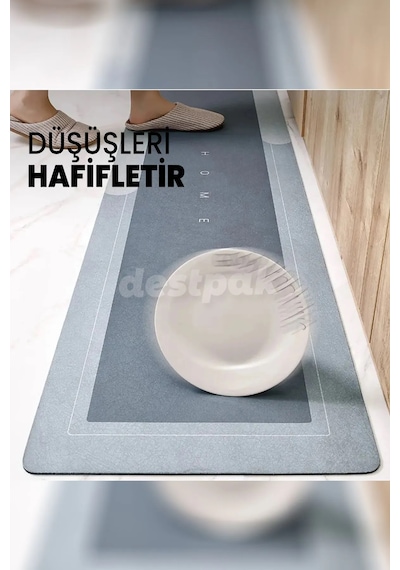 50x120cm Gri Ekstra Kalın Su Emici Kaymaz Tabanlı Gri