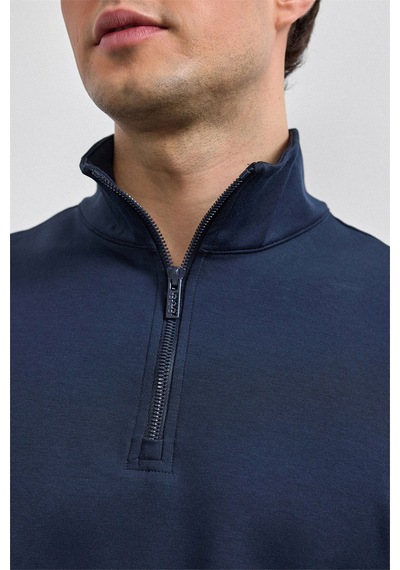Backandbond Lacivert Regular Fit Yarım Fermuarlı Sweatshirt