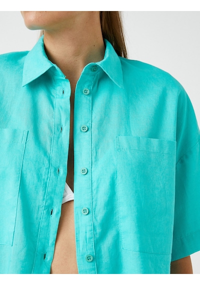 Koton Oversize Crop Gömlek Keten Karışımlı Mınt 2sak60024pw Mint