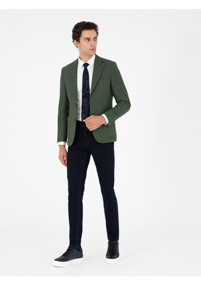 Cacharel Haki Slim Fit Yün Karışımlı Balıksırtı Spor Ceket Yesıl