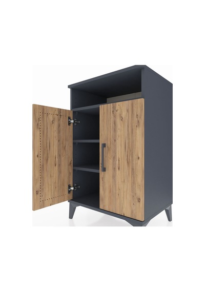 Hyperion Komodin 3 Raflı 2 Kapaklı 60x44x96 Antrasit-çam Antrasit