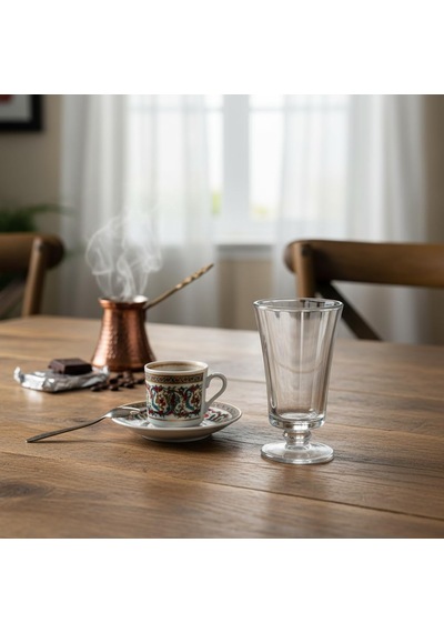 6'li Cam Kahve Yanı Su Bardağı Seti - 125 Ml Ayaklı, Şeffaf Ve Kristal Kesim Desenli Nostaljik Kadeh Takımı Çok Renkli