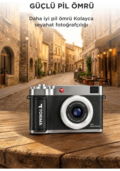 Mini Dijital Retro Kamera Cmr50 Siyah 48mp Selfie Video Vlog Kamerası