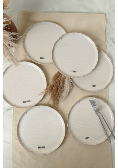 Keramika Deep Collection Mottolu Pasta Tabağı 22 Cm 6 Adet 22650-55 Krem