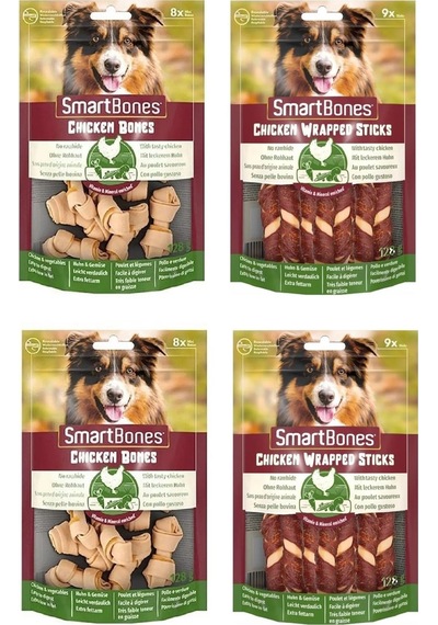 Smartbones Tavuklu Mini Kemik 8 Li + Tavuk Sargılı Stick 9 Lu Karma Paket 4 Lü