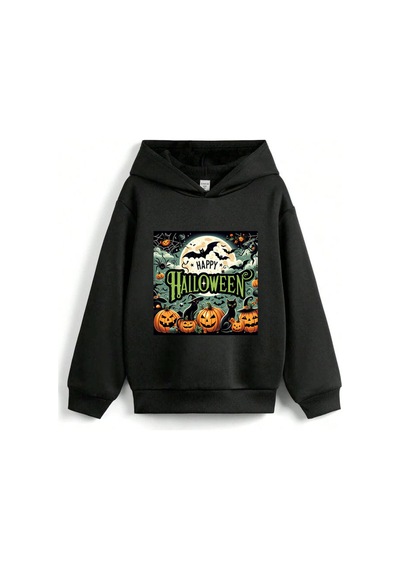 Stil X Halloween - Cadılar Bayramı Baskılı, Kapüşonlu Çocuk Sweatshırt, 3 İplik Şardonlu Siyah Stil X Halloween - Cadılar Bayramı Baskılı, Kapüşonlu Çocuk Sweatshırt, 3 İplik Şardonlu Siyah