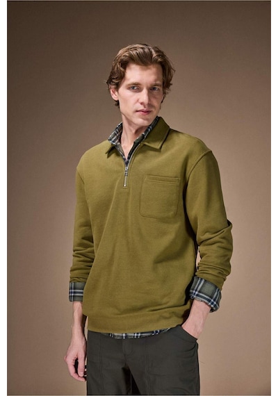 Defacto Yarım Fermuarlı Sweatshirt F8215ax26spkh256 Haki-kh256