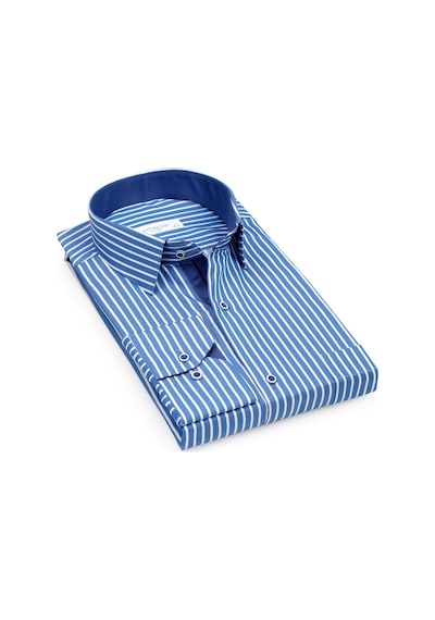 Fitmens Klasik Uzun Kol Premium Kalın Çizgili Hediye Kutulu Erkek Gömlek Fs-001266 - Saks Mavi Beyaz-1431