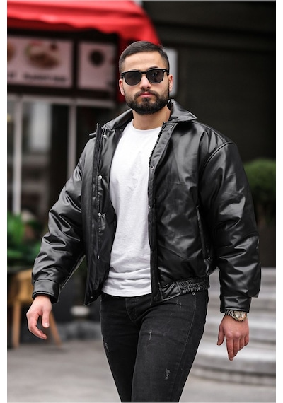 Erkek Oversıze Yakalı Deri Mont 001