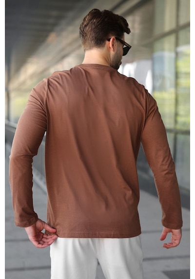 Madmext Kahverengi Pamuklu Slim Fit Erkek Tişört E7187