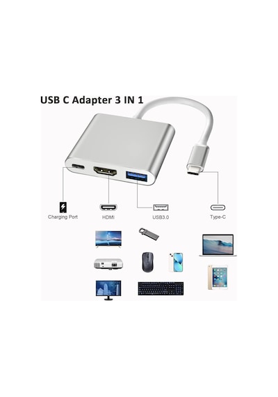 3in1 Type-c Usb Hdmı Çevirici Adaptör Hub.