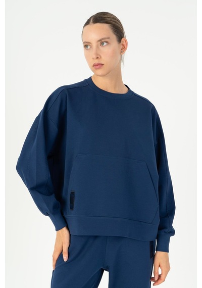 Maraton Oversize Kadın Bisiklet Yaka Açık Lacivert Sweatshirt Açık Lacivert