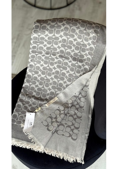 C Desen Yün İpek Şal İnce Kumaş Çift Taraflı Silk Scarfs Taş Gri