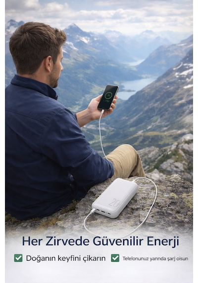 20.000 Mah Powerbank Hızlı Şarj Led Göstergeli Çift Usb Type-c Girişli Taşınabilir Şarj Cihazı Beyaz