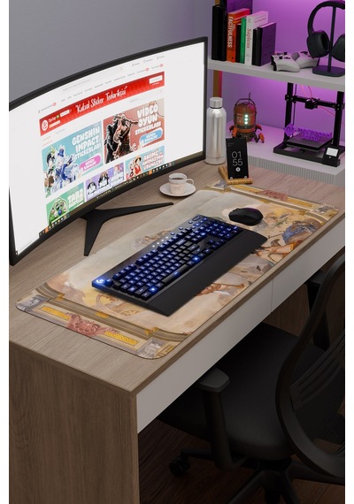 Ortaçağ Sanat Kaymaz Dikişli Kauçuk Oyuncu Mousepad V1 - 90x40 Xxl Gaming Mouse Pad Fare Altlığı