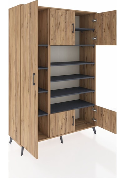 Hyperion Dolap 10 Raflı 5 Kapaklı 132x44x195 Çam-çam/antrasit Çam