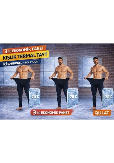 Qulat 3'lü Kışlık İçi Şardonlu Termal Tayt Siyah