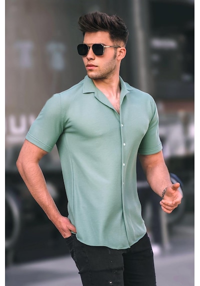 Madmext Erkek Mint Yeşili Kısa Kollu Gömlek 5500 Mint