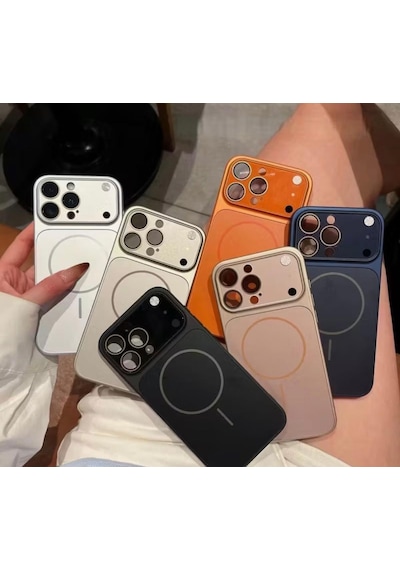 Apple Uyumlu iPhone 14 Pro Max Magsafe Kılıf 17 Pro Max Kamera Görünümlü Lens Korumalı Kapak Turuncu