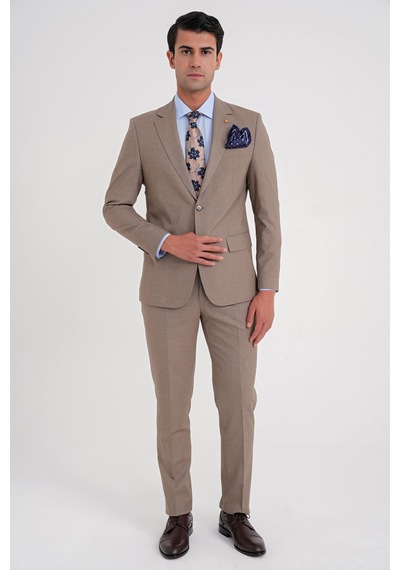 Efor Slim Fit Çift Yırtmaç Esnek Yün Vizon Takım Elbise Tk 918 Vizon
