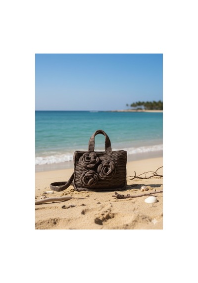 Elörme El Çantası Mango Model İp Örme Kahverengi 24x26 Kahverengi