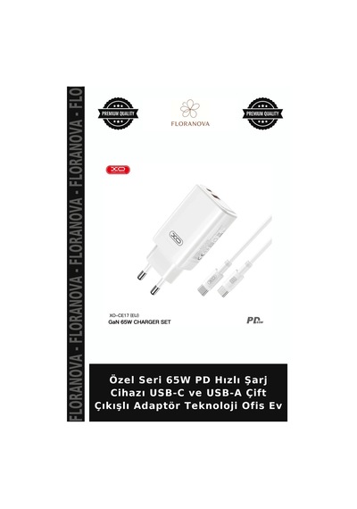 Özel Seri 65w Pd Hızlı Şarj Cihazı Usb-c Ve Usb-a Çift Çıkışlı Adaptör Teknoloji Ofis Ev