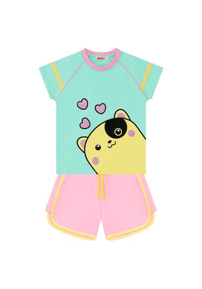 Denokids Kalpler Kız Çocuk T-shirt Şort Takım Çok Renkli Denokids Kalpler Kız Çocuk T-shirt Şort Takım Çok Renkli