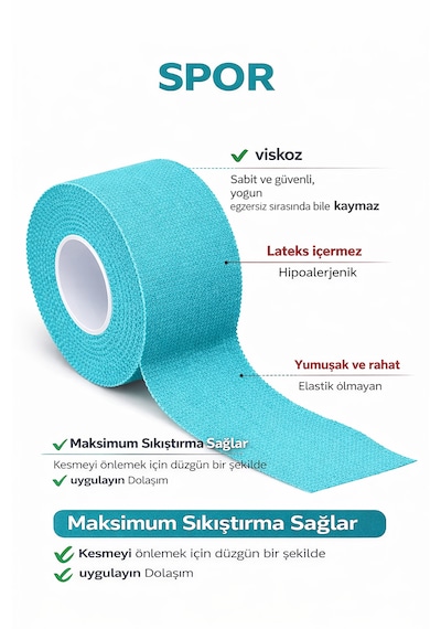 Rijit Fiksasyon Yapışkanlı Sporcu Bandajı 3.7cm X 10 Metre Turkuaz