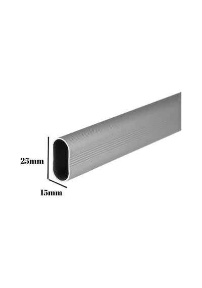 Alüminyum Oval Askı Borusu Mobilya Askı Borusu Alüminyum Oval 90cm 1 Adet En:15mm Boy:25mm Gri