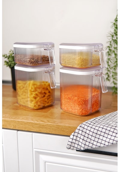 4'lü Çok Amaçlı Erzak Ve Bakliyat Saklama Kabı Seti 2 X 2.5 Lt, 2 X 1.1 Lt Şeffaf