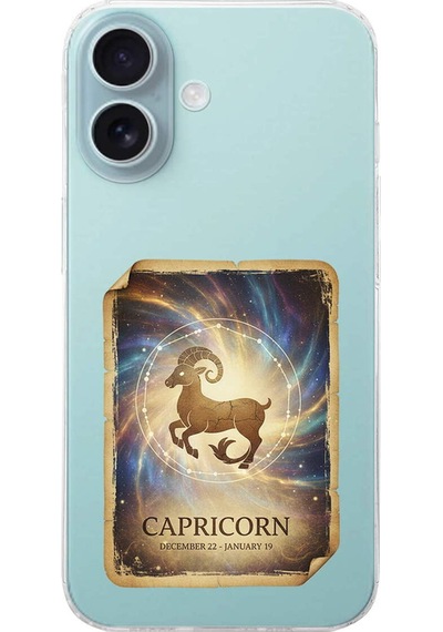Apple Uyumlu iPhone 16 Plus İle  Burç Kartları Oğlak Tasarımlı Şeffaf Silikon Kılıf Şeffaf