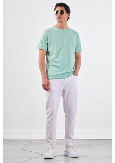 Dufy Mint Yeşili Bisiklet Yaka Pamuklu Düz Renk Slim Fit Erkek T-shirt Mint Yeşili
