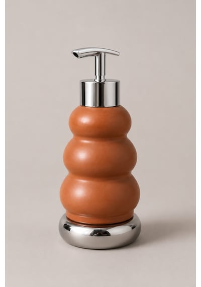 Trıo Dekoratif Premium 3 Boğumlu Sıvı Sabunluk 300 Ml Krom Görünümlü Pompalı Pastel Yeşil Banyo Ve Mutfak Sabun Dispenseri - 18,5 Cm X 7 Cm Turuncu