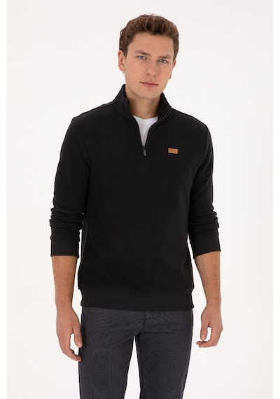 U.S. Polo Assn. Erkek Regular Fit Yarım Fermuarlı Siyah Basic Sweatshirt 50313802-VR046