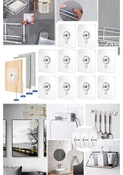 10 Adet Kiracılar İçin Banyo Çerçeve Askısı Vidasız Dayanıklı İz Bırakmayan Duvara Zarar Vermez 000 Açık Krem