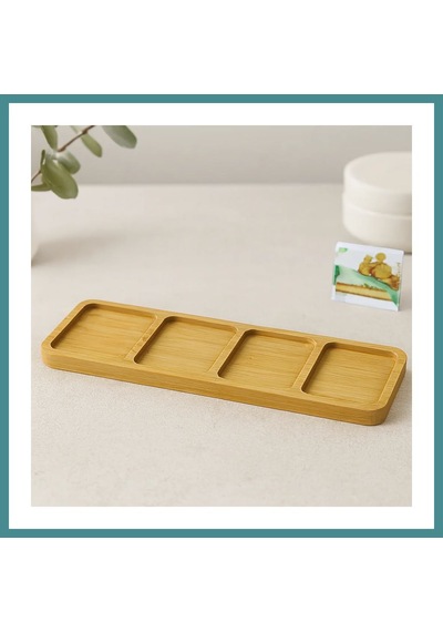Trendexa 4 Bölmeli Dikdörtgen Bambu Servis Tepsisi 32.8x10x1.4 Cm Mac