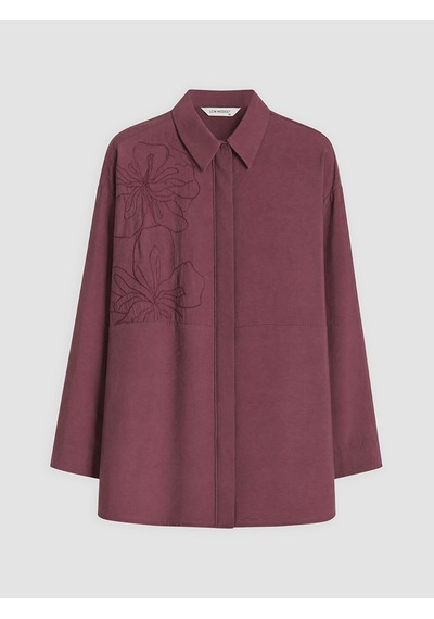 Lcw Modest Bordo Nakışlı Modal Karışımlı Kadın Gömlek Tunik