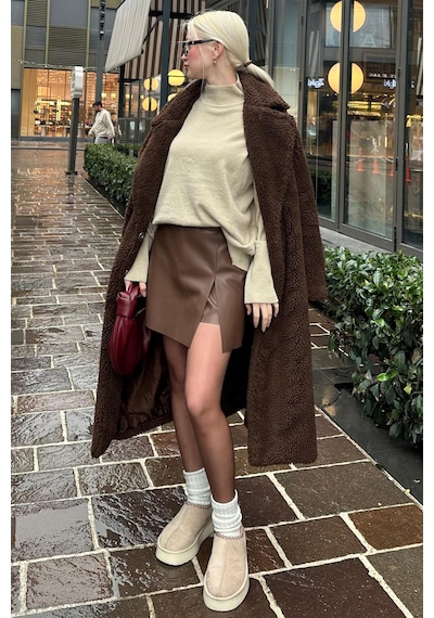 Madmext Kahverengi Mini Boy Kadın Deri Etek Mg2298 Kahverengi