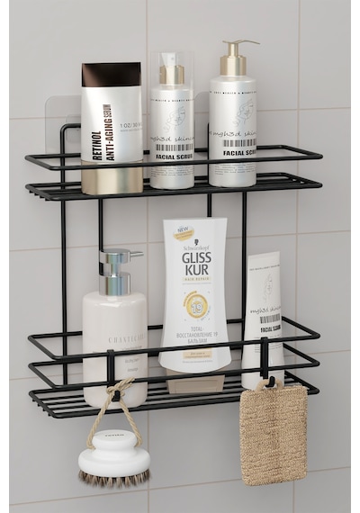 Zabata Yapışkanlı 2 Katlı Banyo Rafı Duş Şampuanlık Duvar Düzenleyici Organizer Siyah