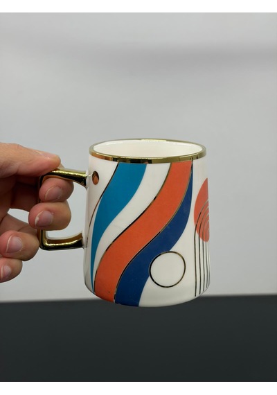 Acar Lüks Porselen Yaldızlı Desenli Kupa Bardak 220ml Beyaz