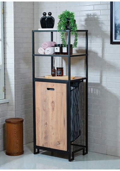 Dekoratif Kirli Sepetli Banyo Dolabı Ahşap Raflı Metal Gövdeli 3 Raflı Çamaşır Sepeti Banyo Düzenleyici Organizer Siyah Dekoratif Kirli Sepetli Banyo Dolabı Ahşap Raflı Metal Gövdeli 3 Raflı Çamaşır Sepeti Banyo Düzenleyici Organizer Siyah