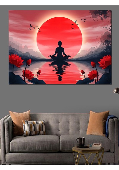 Ahşap Tablo Gün Batımında Meditasyon Yapan Silüet