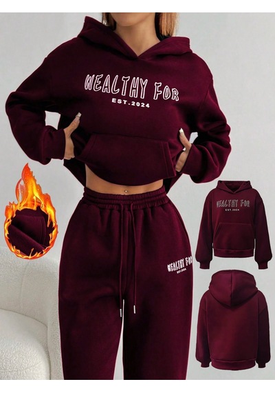 Macklin Unisex Kadın Erkek Healty For Baskılı Oversize 3 İplik Kapüşonlu Sweatshirt Ve Baggy Eşofman Altı Bordo