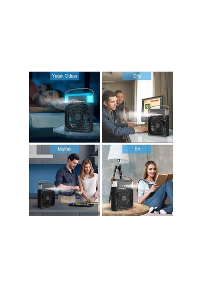 Ers- Taşınabilir Işıklı 5 Spreyli Vantilatör Buzlu Buharlı Vantilatör Mini Fan Nemlendirici